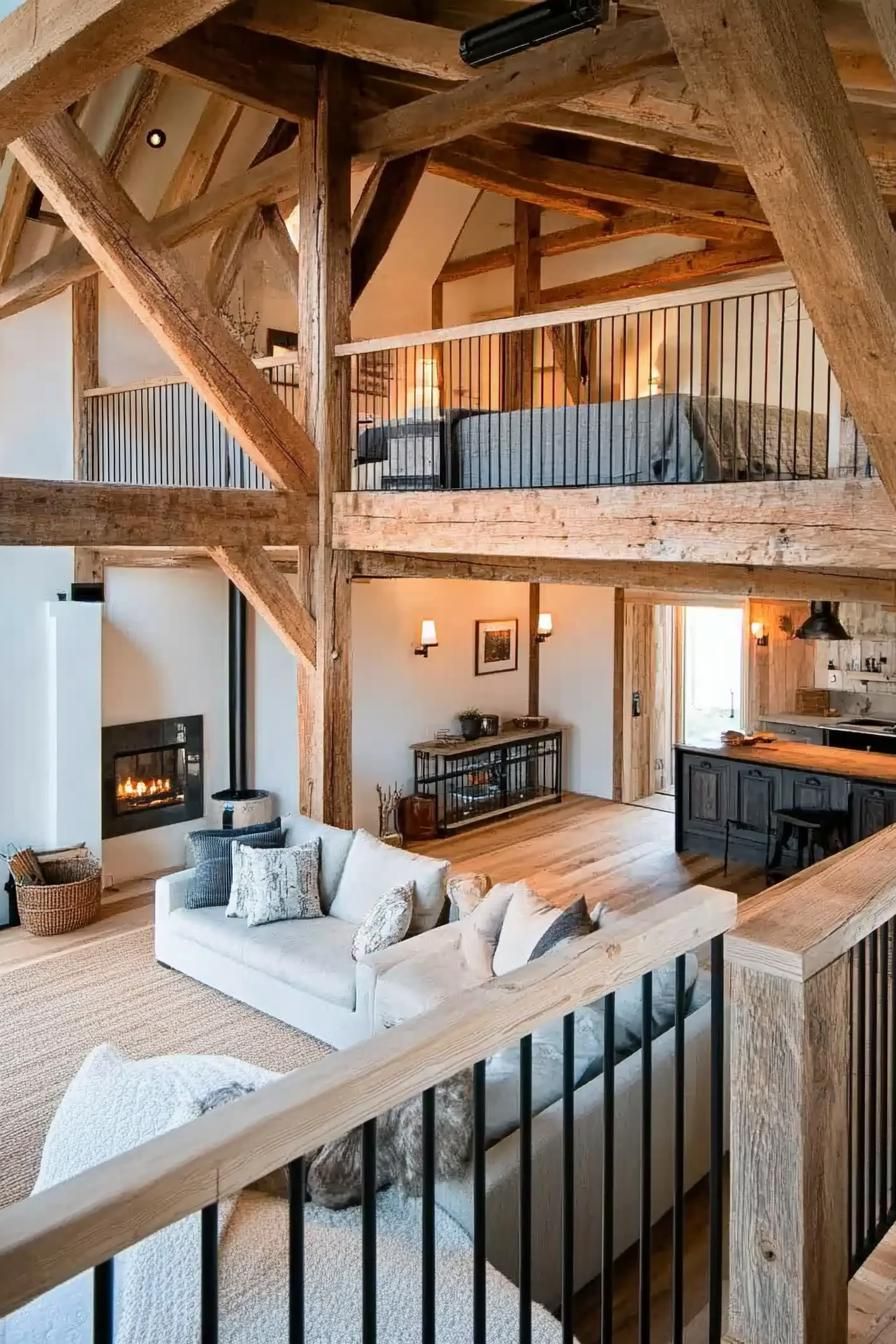 Wooden Beams Inside a Lofted Barn Interior