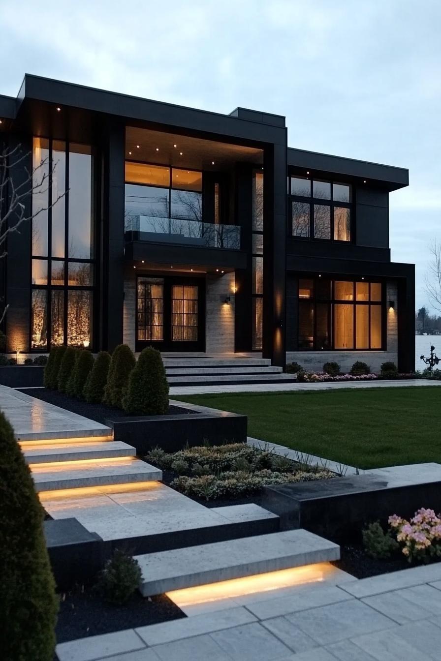 18) Black Mansion With a Glowing Pathway