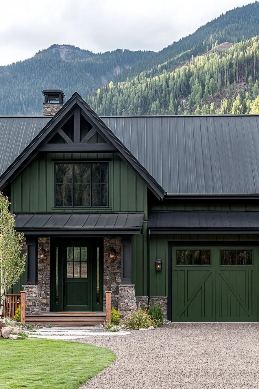 Olive Green Siding With Light Trim Details - photo 3