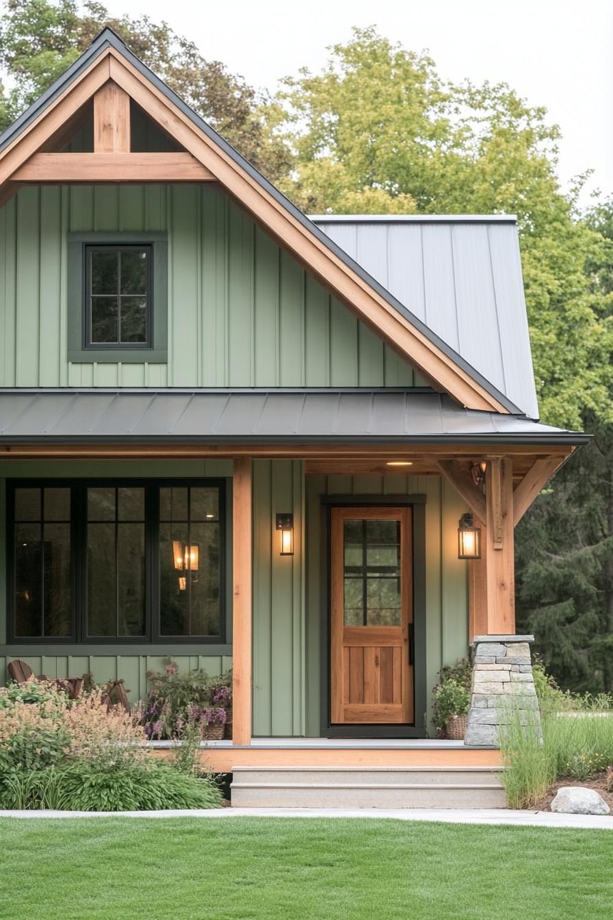 Green House With Rustic Details