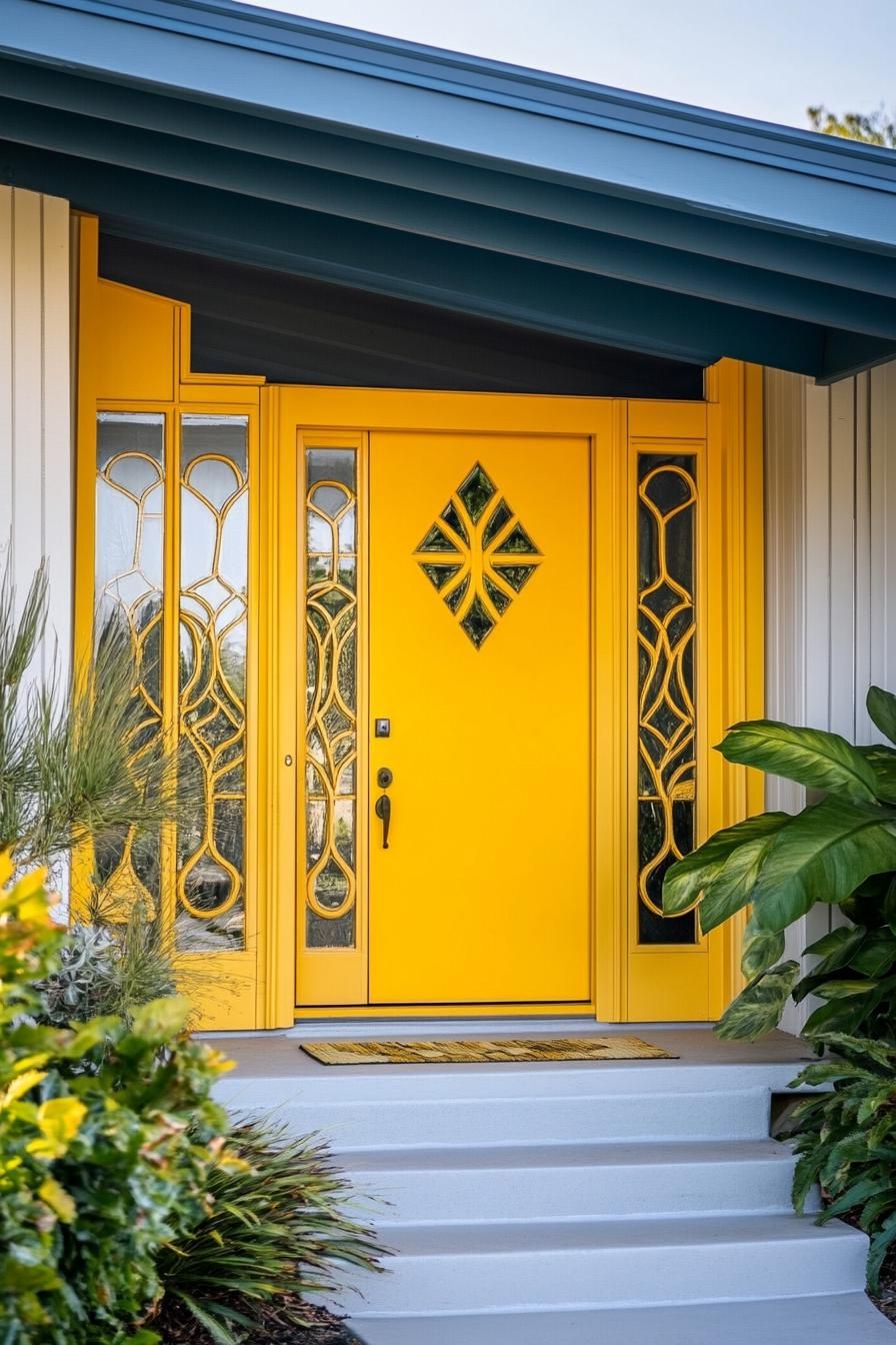 Lemon Yellow Door With Geometric Inlay Details - photo 2