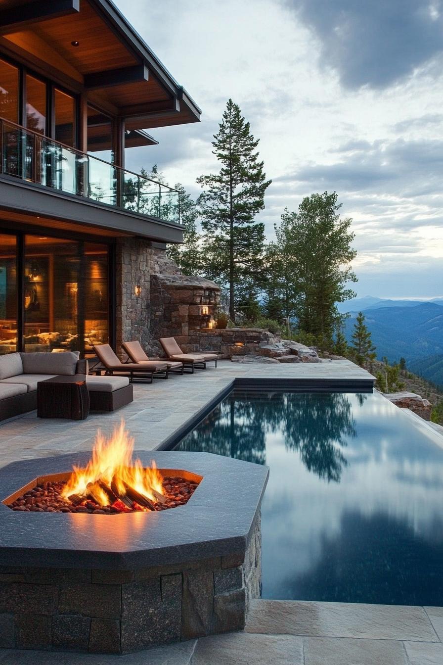 Fire Pit Beside an Infinity Edge Pool