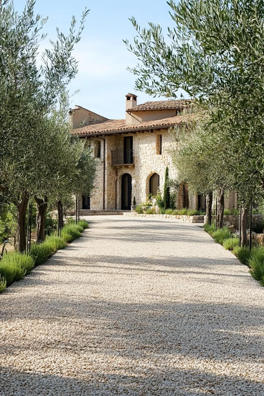 Olive Trees Along a Gravel Driveway