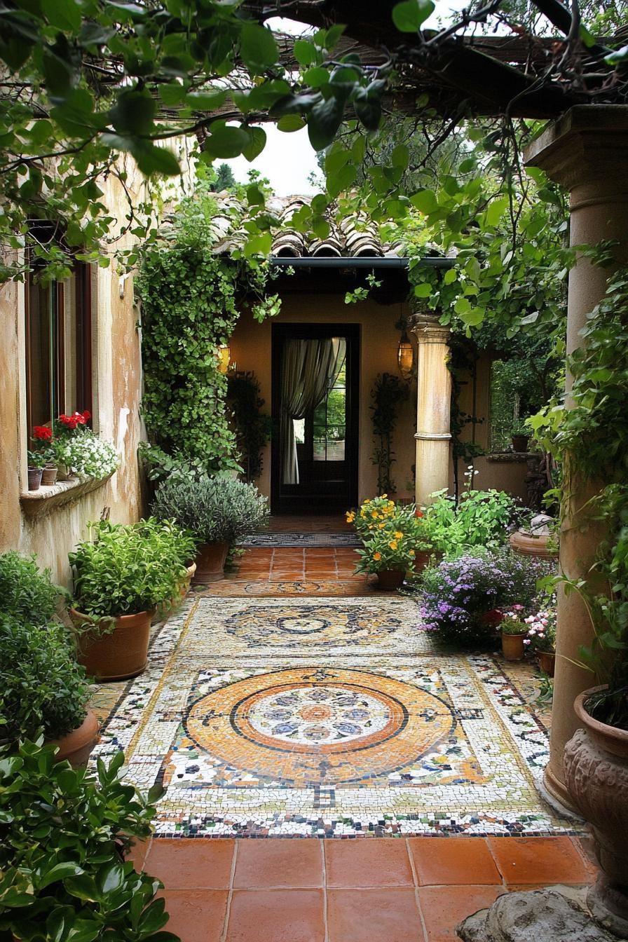 Herb Garden Patio Paved With Mosaic Tiles