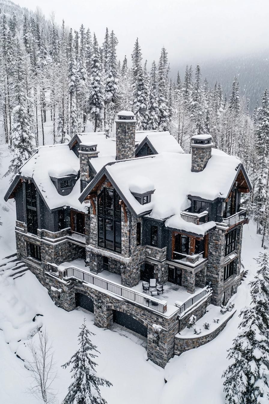 A Mansion Dusted in Mountain Snow