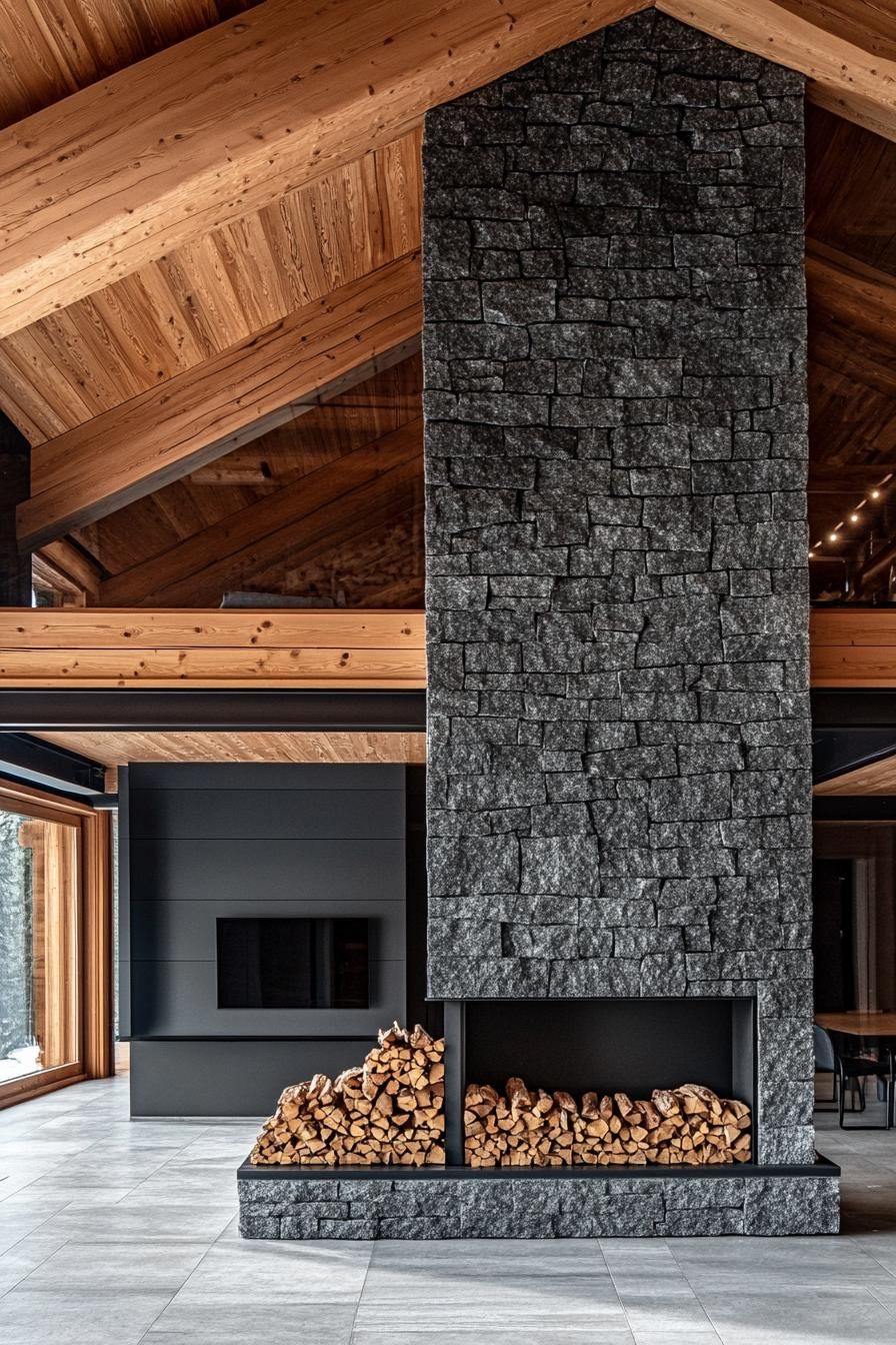 Log House With Built-In Stone Fireplace and Wood Storage - photo 3