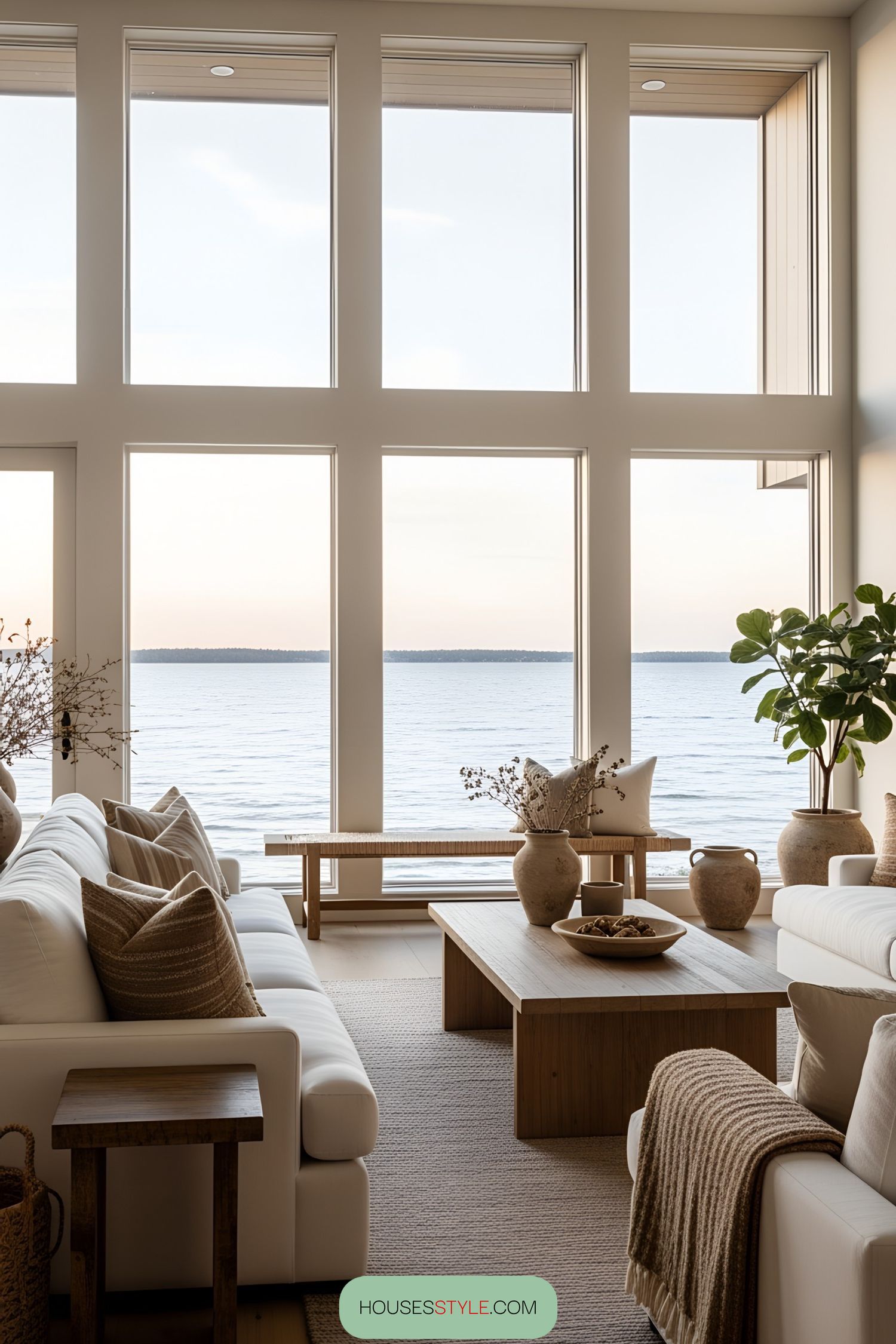 Waterfront Living Room With Panoramic Windows