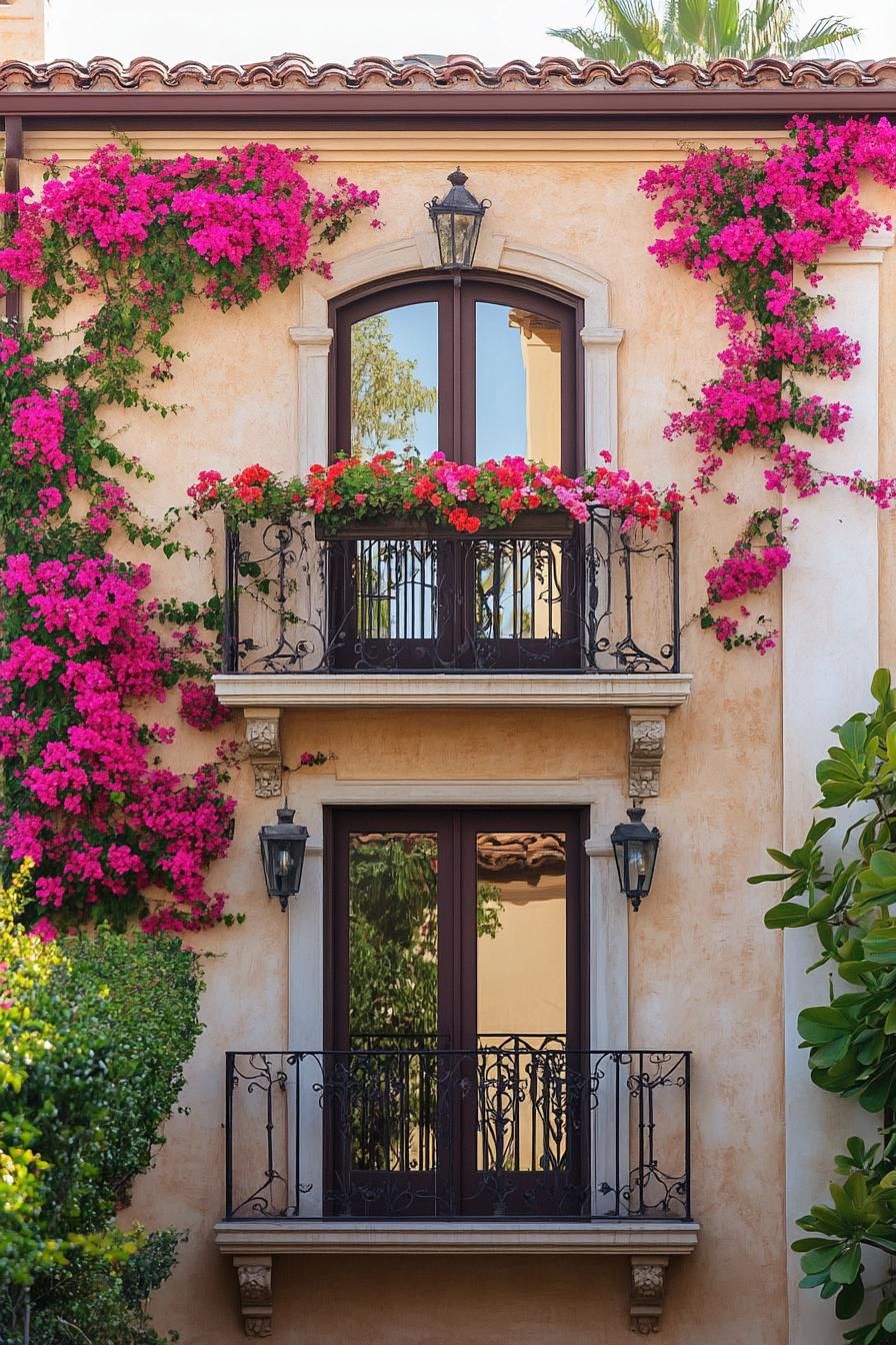 Iron Balconies Wrapped in Bougainvillea