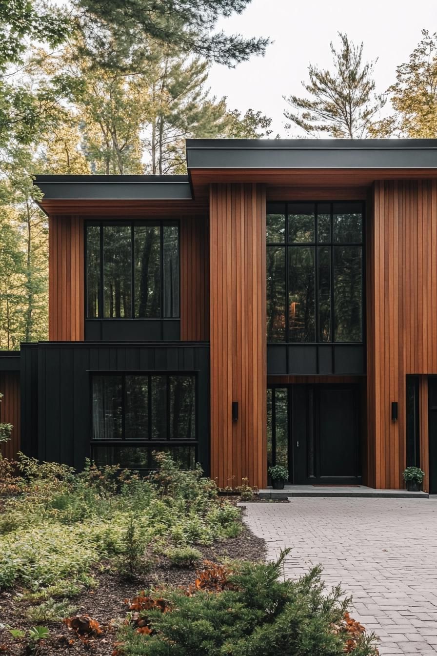 Cedar Cladding Paired With Black Metal Details