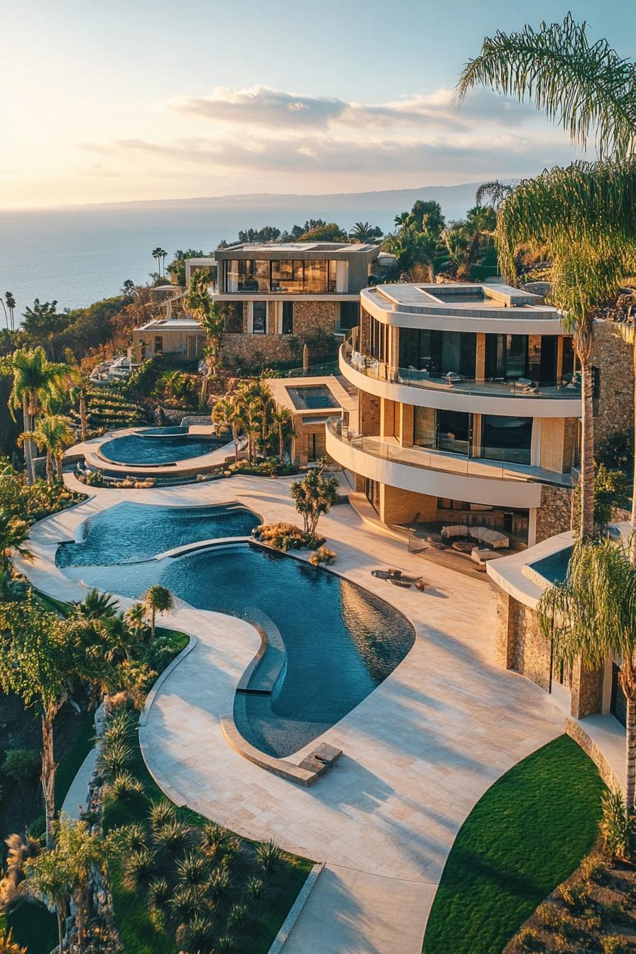 48) Curvy Pools and Coastal Mansion Views