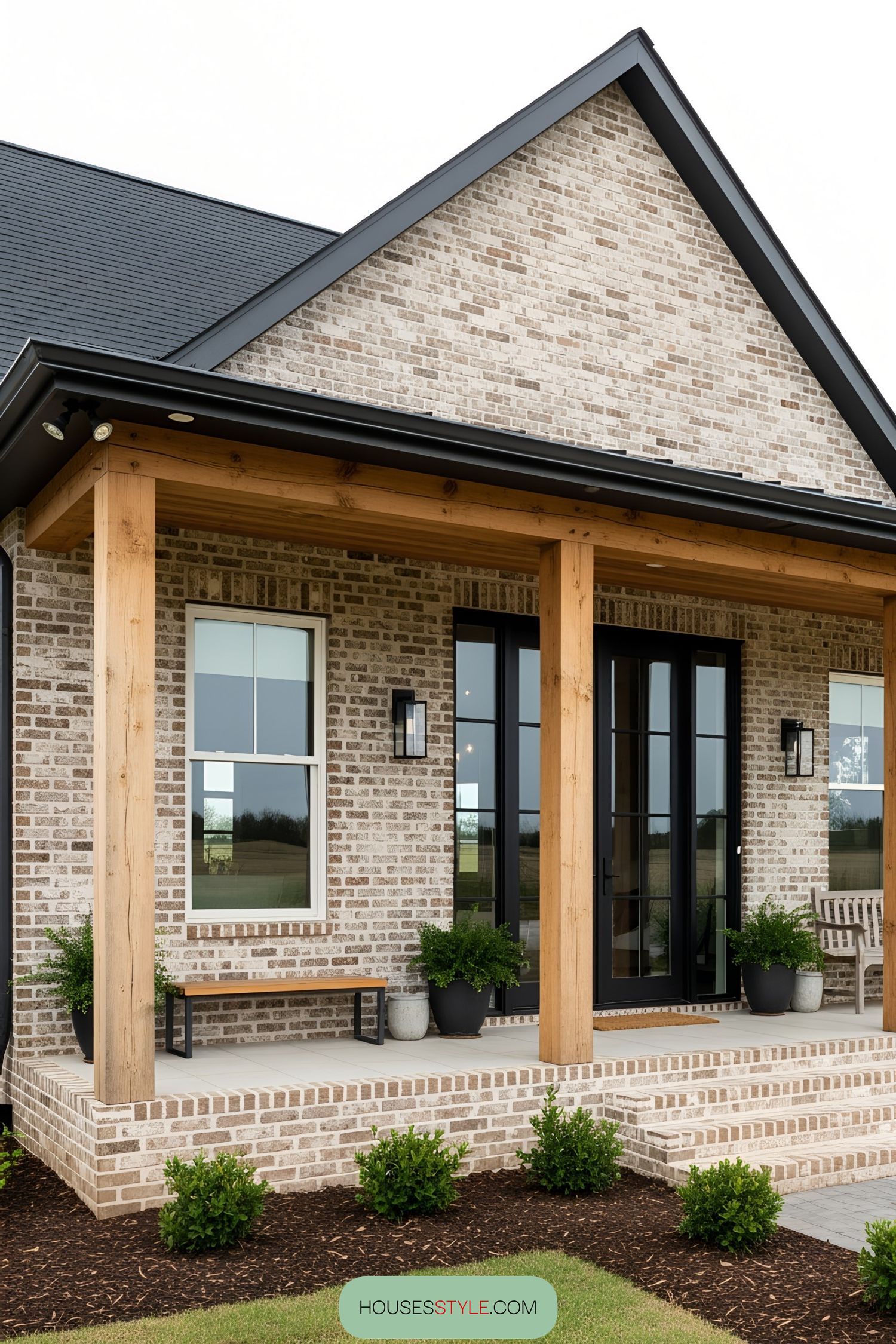 Rustic Brick Lodge With Welcoming Porch