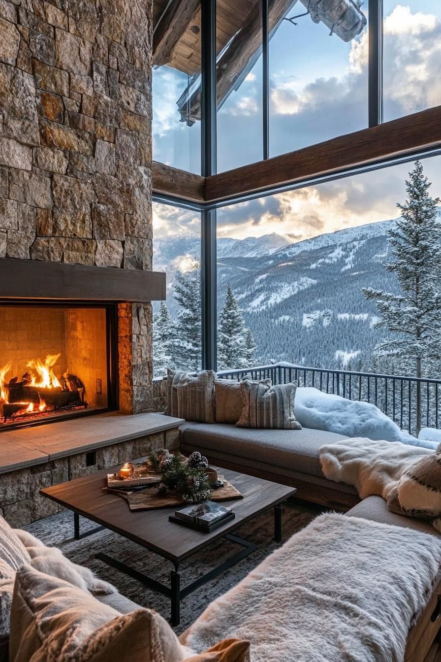 Eco-Friendly Mountain Retreat With Natural Stone Fireplace