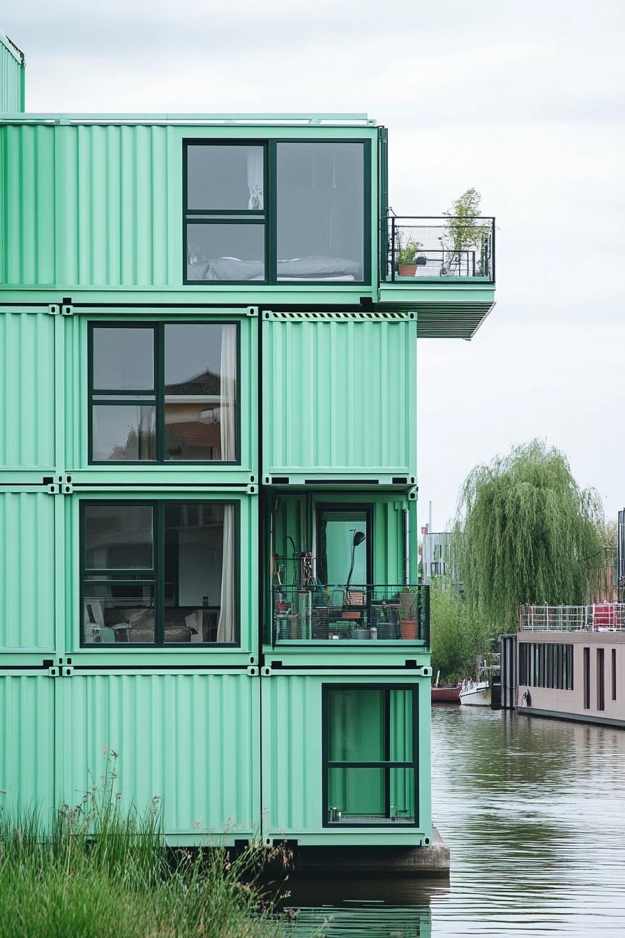 A Quirky Mint-Colored Container Residence