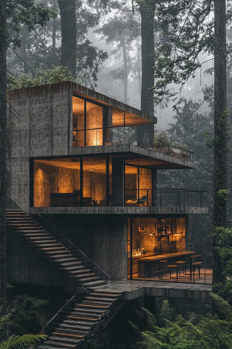 Forest Lodge Glowing at Dusk