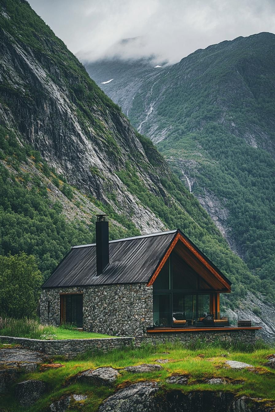 Stone Cabin Tucked Into the Mountainside