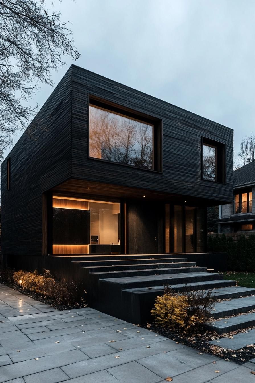 Charred Timber Cladding With Glass Details