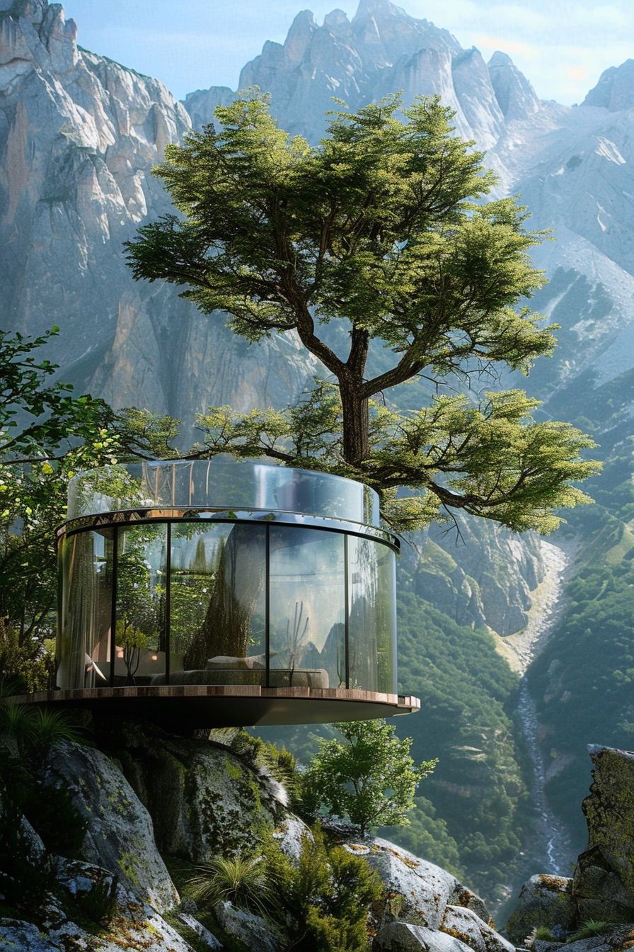 Glass Cabin Wrapped Around a Tree