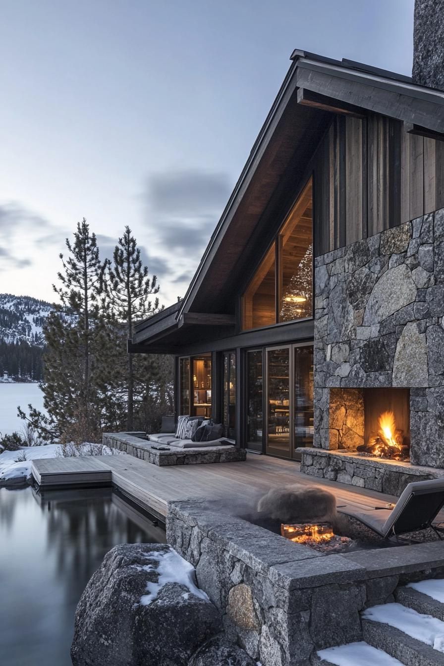 Outdoor Stone Fireplaces With Rustic Mantels - photo 4