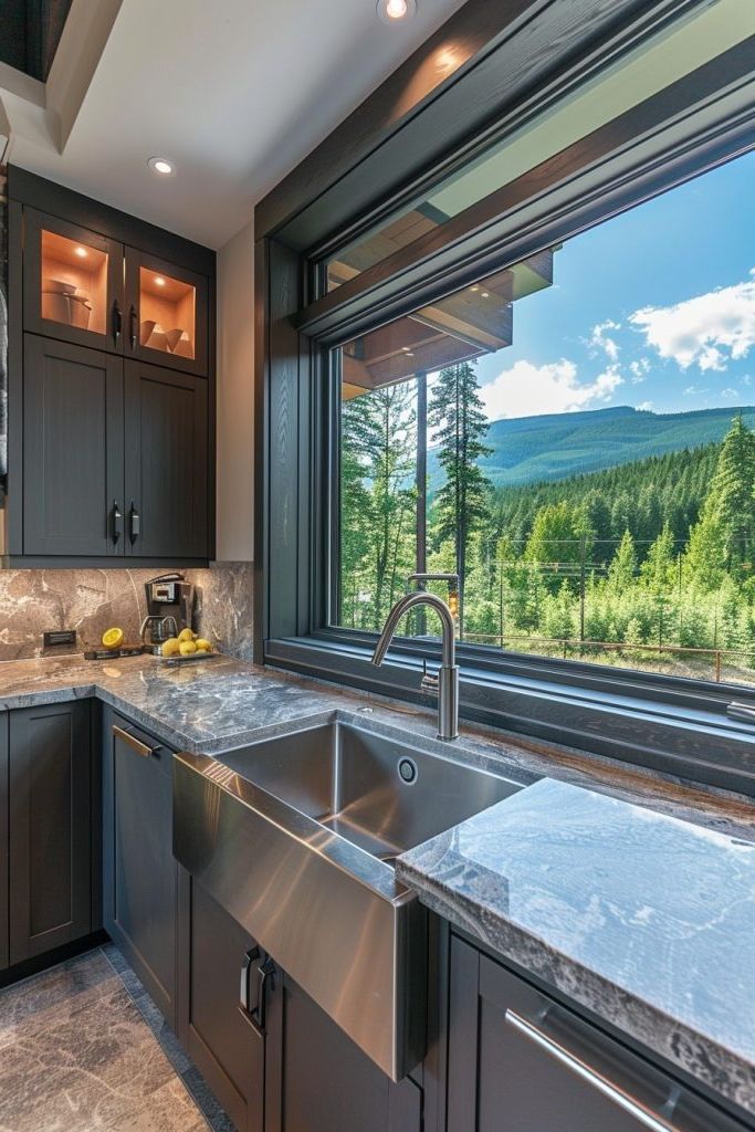 Mountain Views Framed Above the Sink