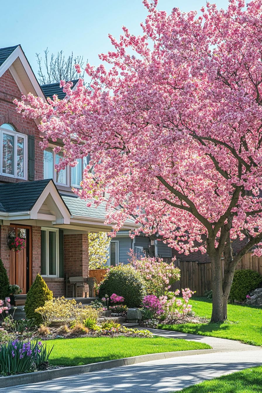 Suburban House In Full Spring Bloom