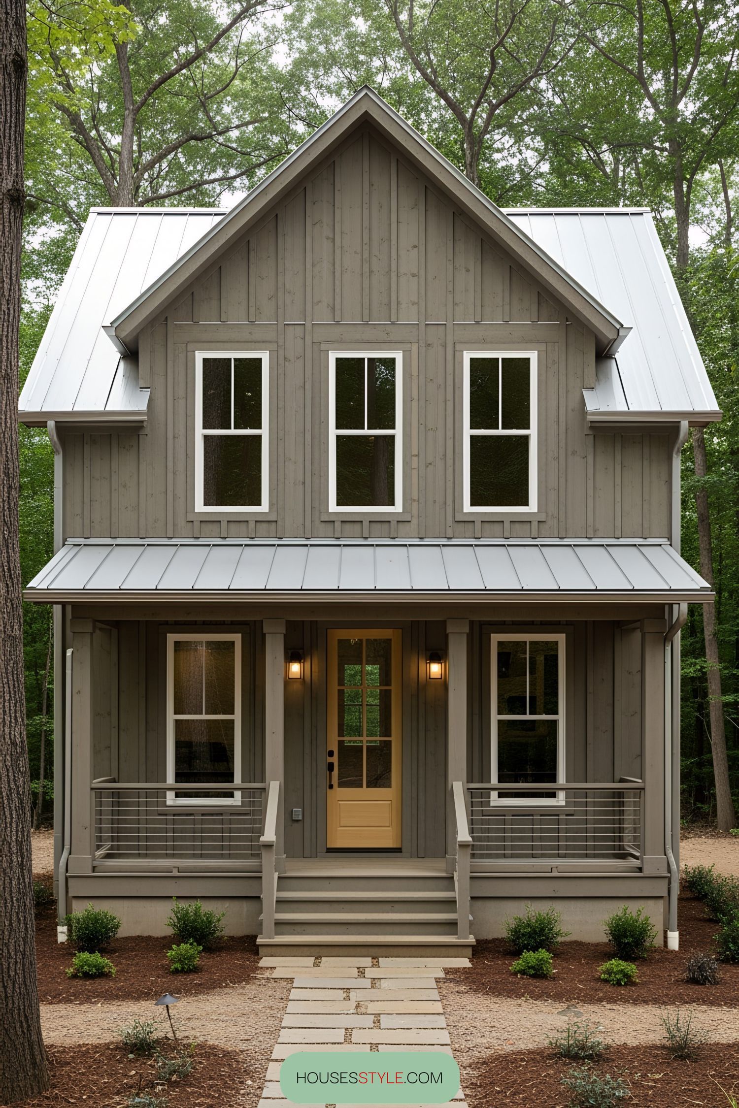 2. A Gray Cottage Set Among Pines