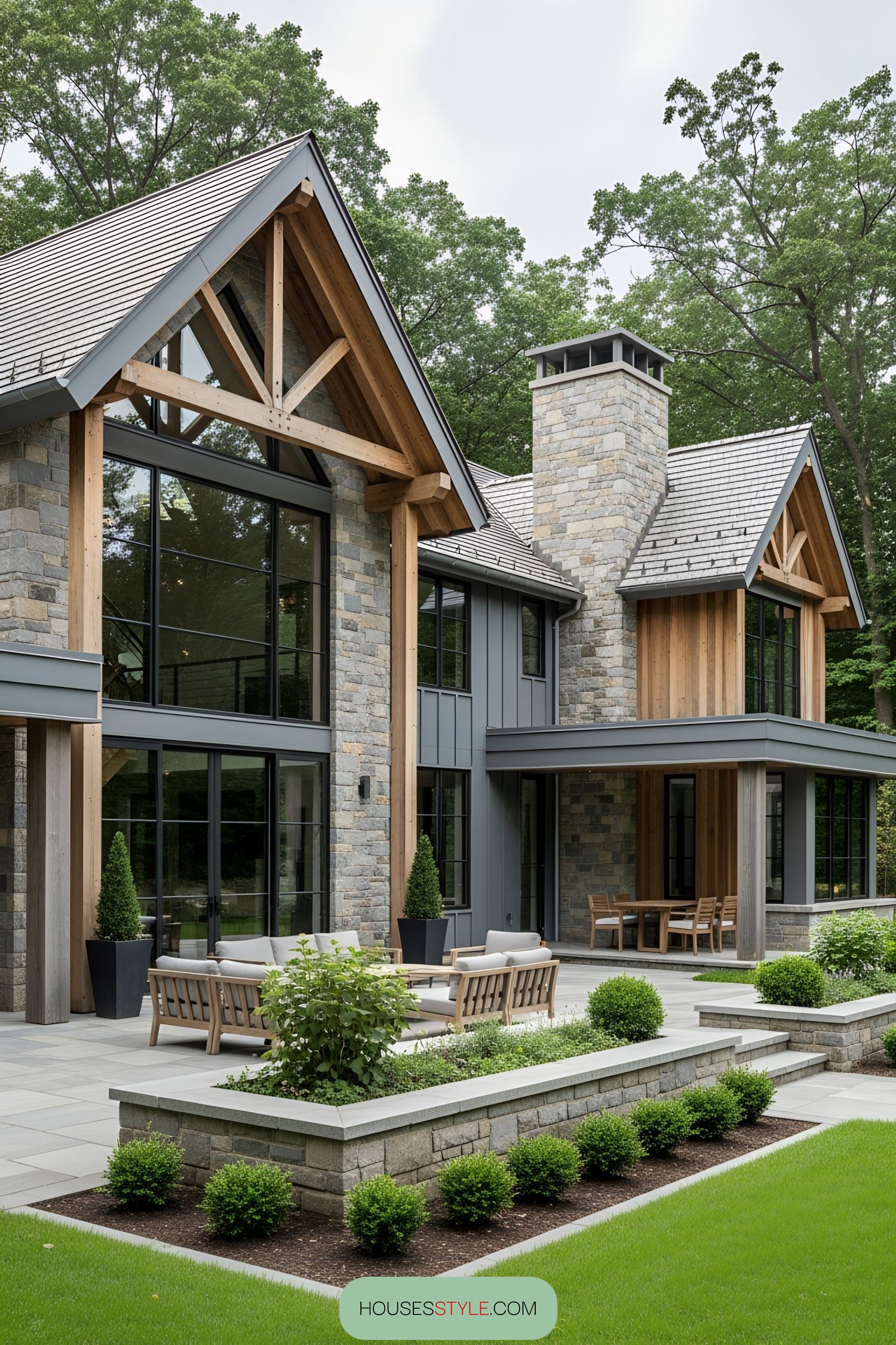 Timber and Stone Escape Surrounded by Nature
