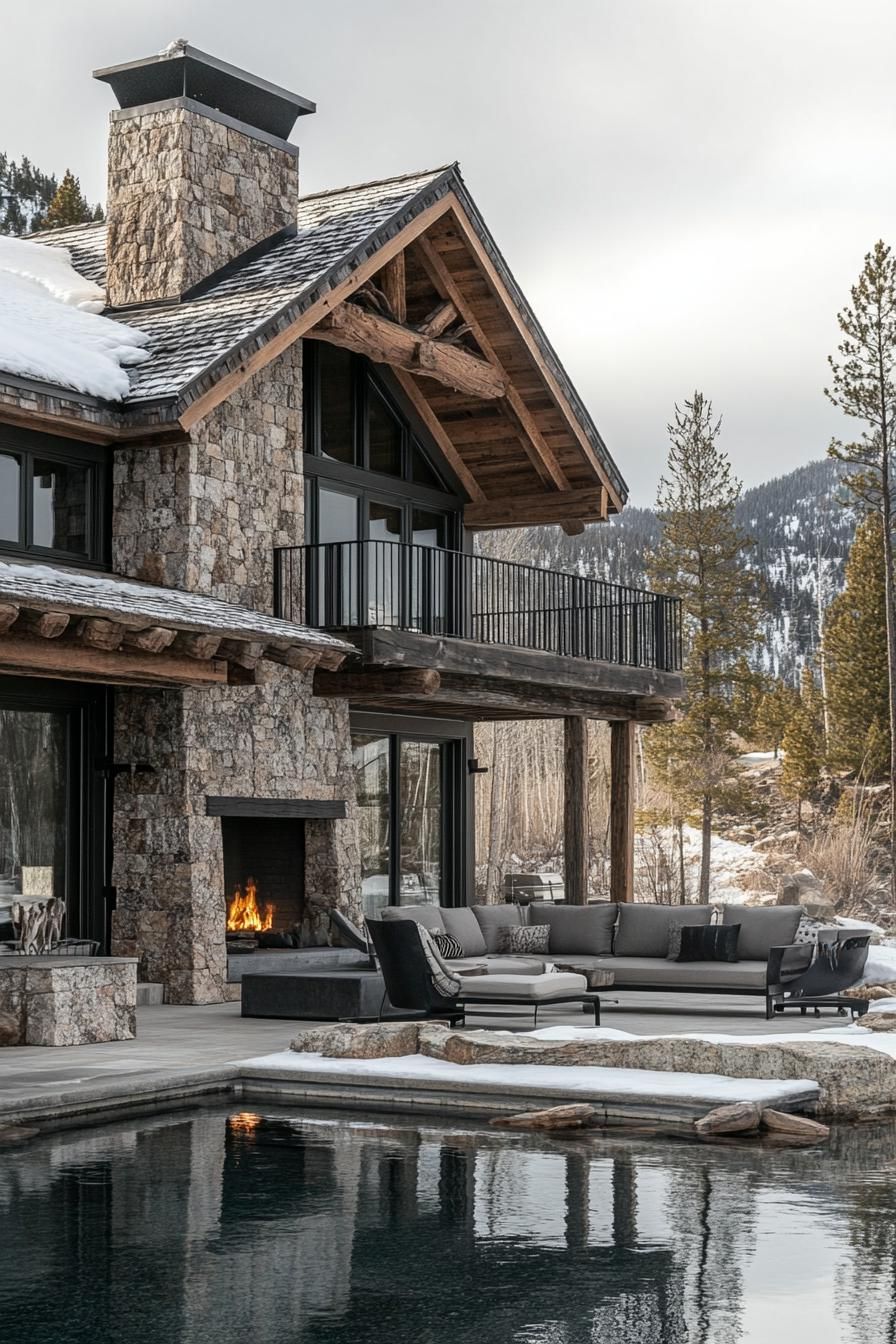 Outdoor Stone Fireplaces With Rustic Mantels - photo 2