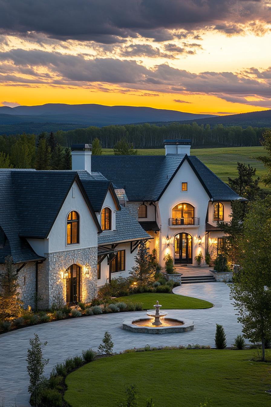 8) Modern Mansion Framed by Sunset