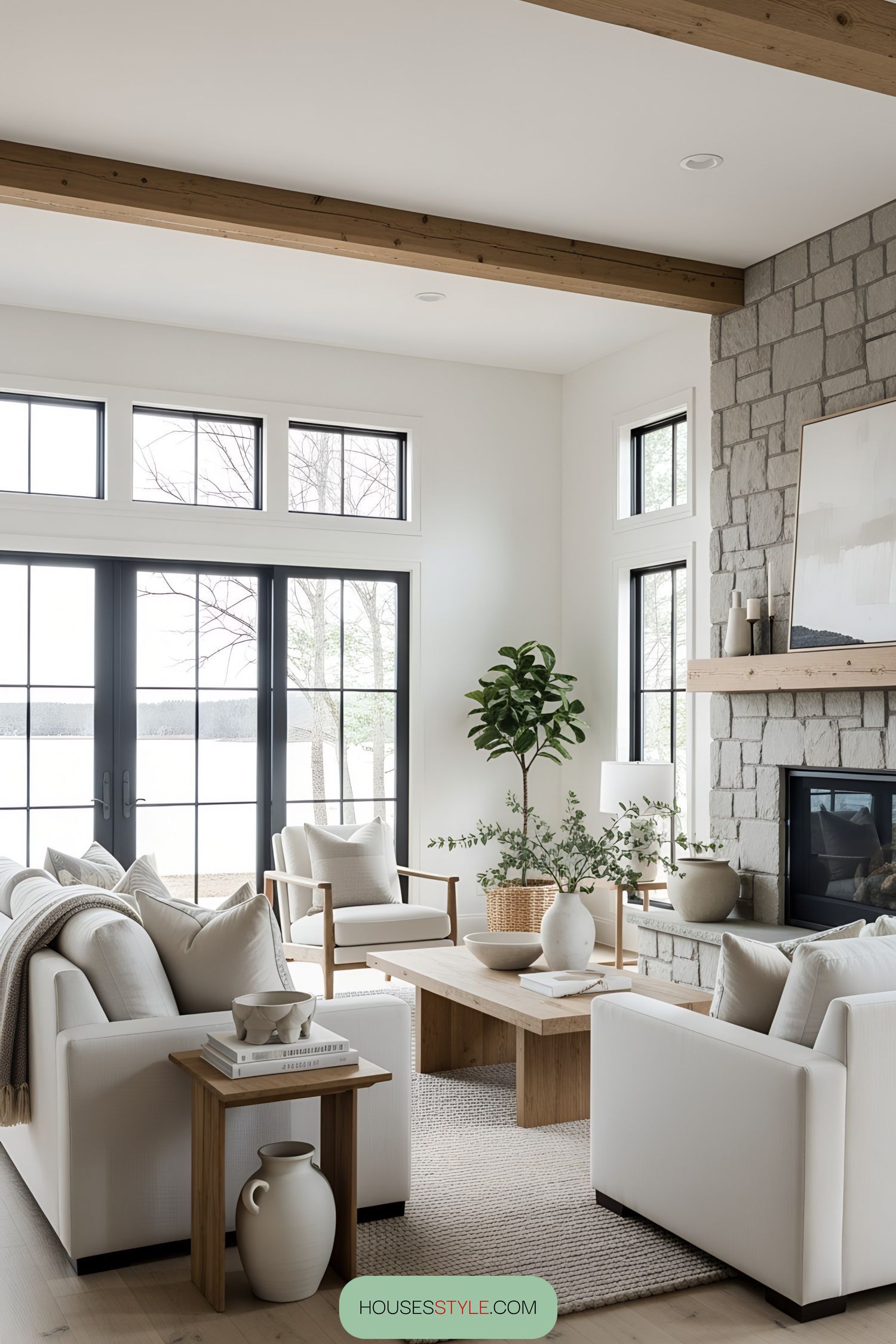 Lakeside Living Room With Scenic Water Views