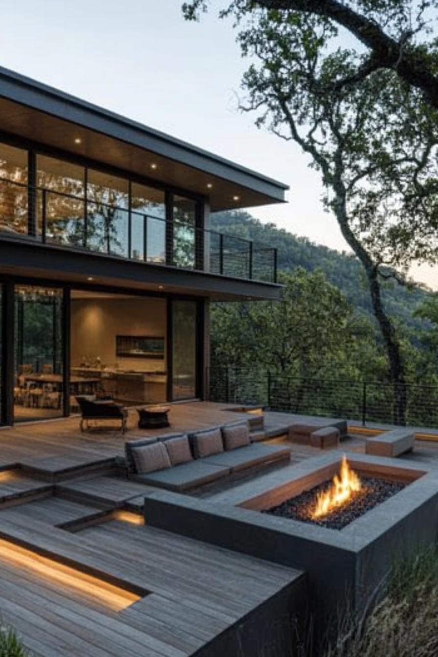 Built-In Fire Pit and Porch Seating