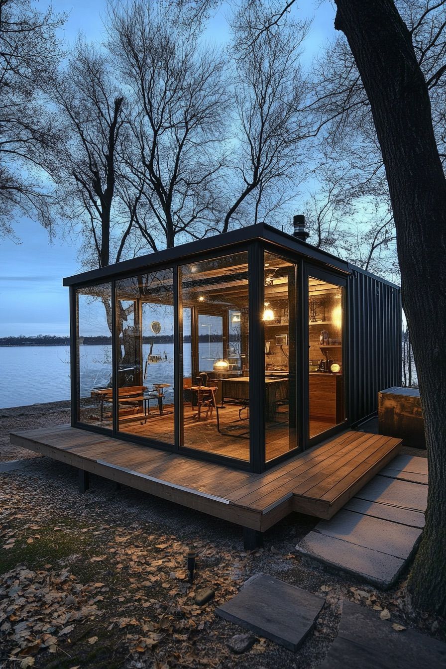 Glass-Wall Lakeside Container Cabin - photo 2