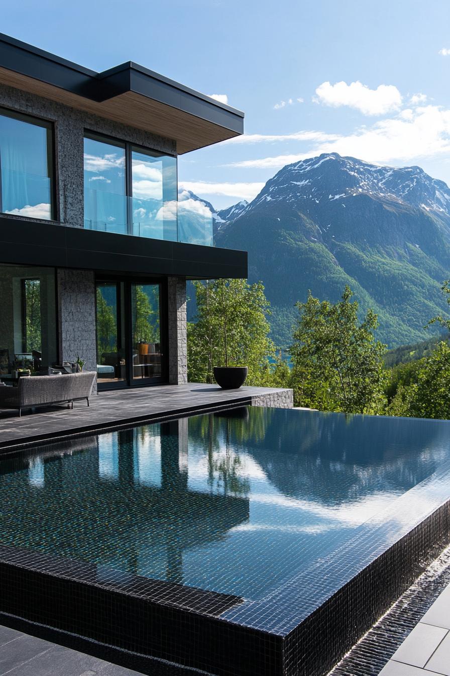 Black-tiled Minimalist Pool With LED Lights - photo 4