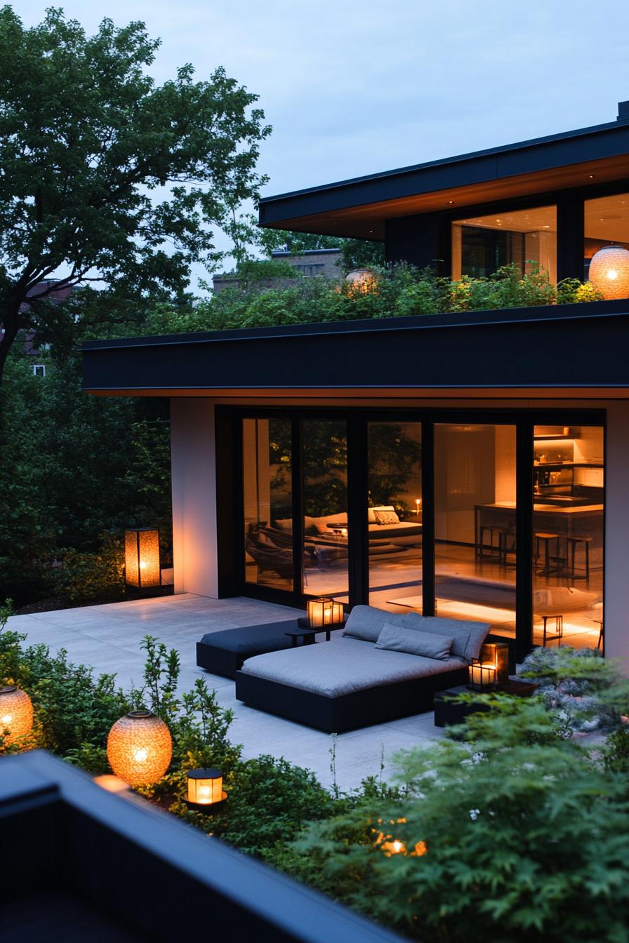 Roof Garden Seating With Japanese Lanterns