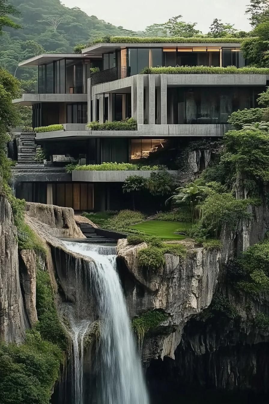 Clifftop Home Overlooking a Waterfall