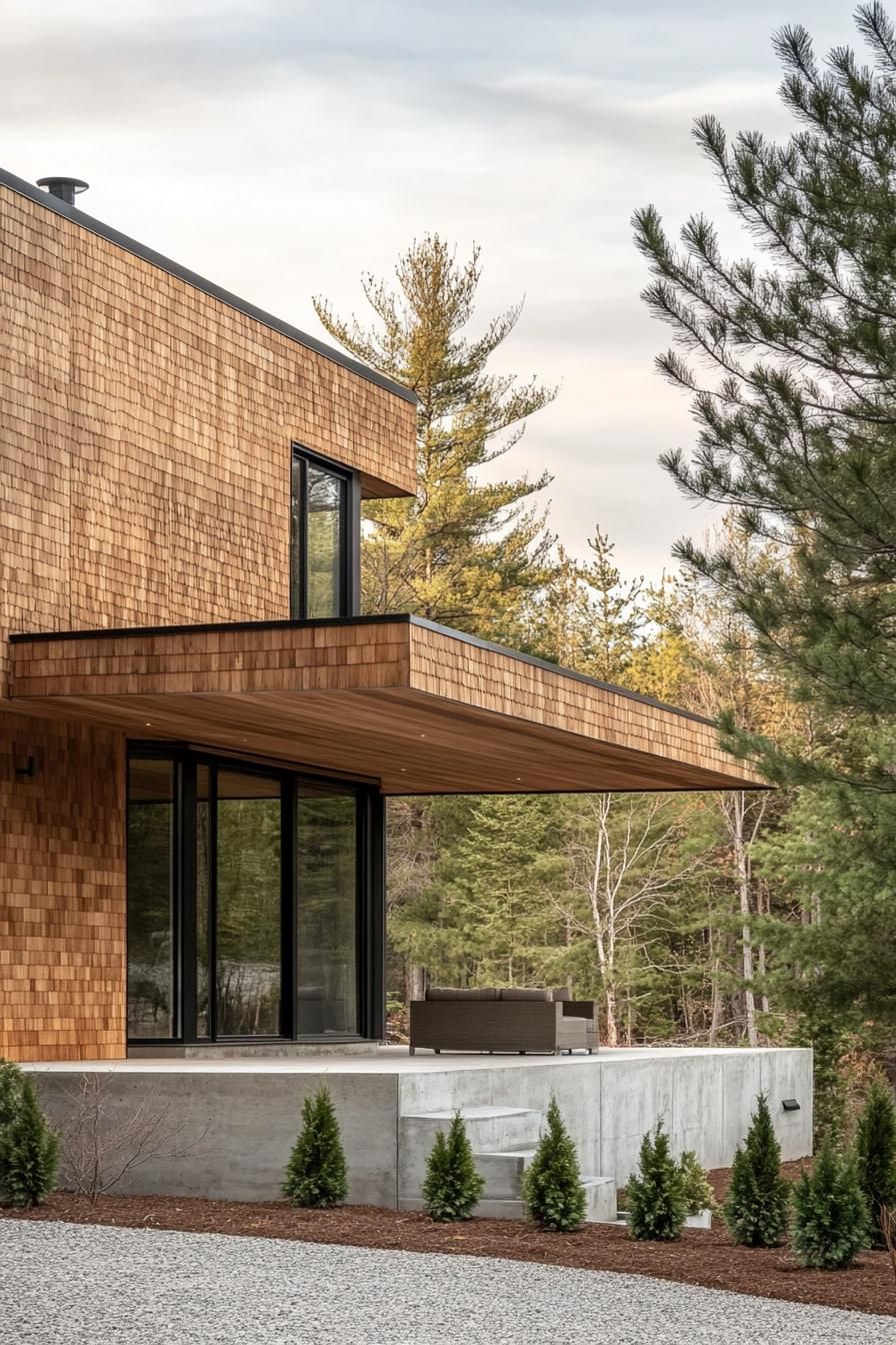 Wood Shingles Mixed With Smooth Concrete Walls