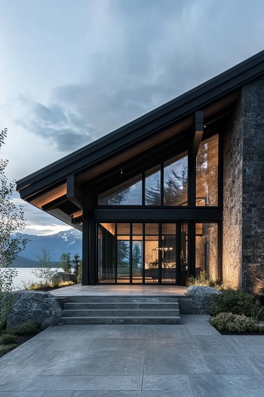 2) Dark Stone Walls With Black Steel Beams and Green Roof - photo 2