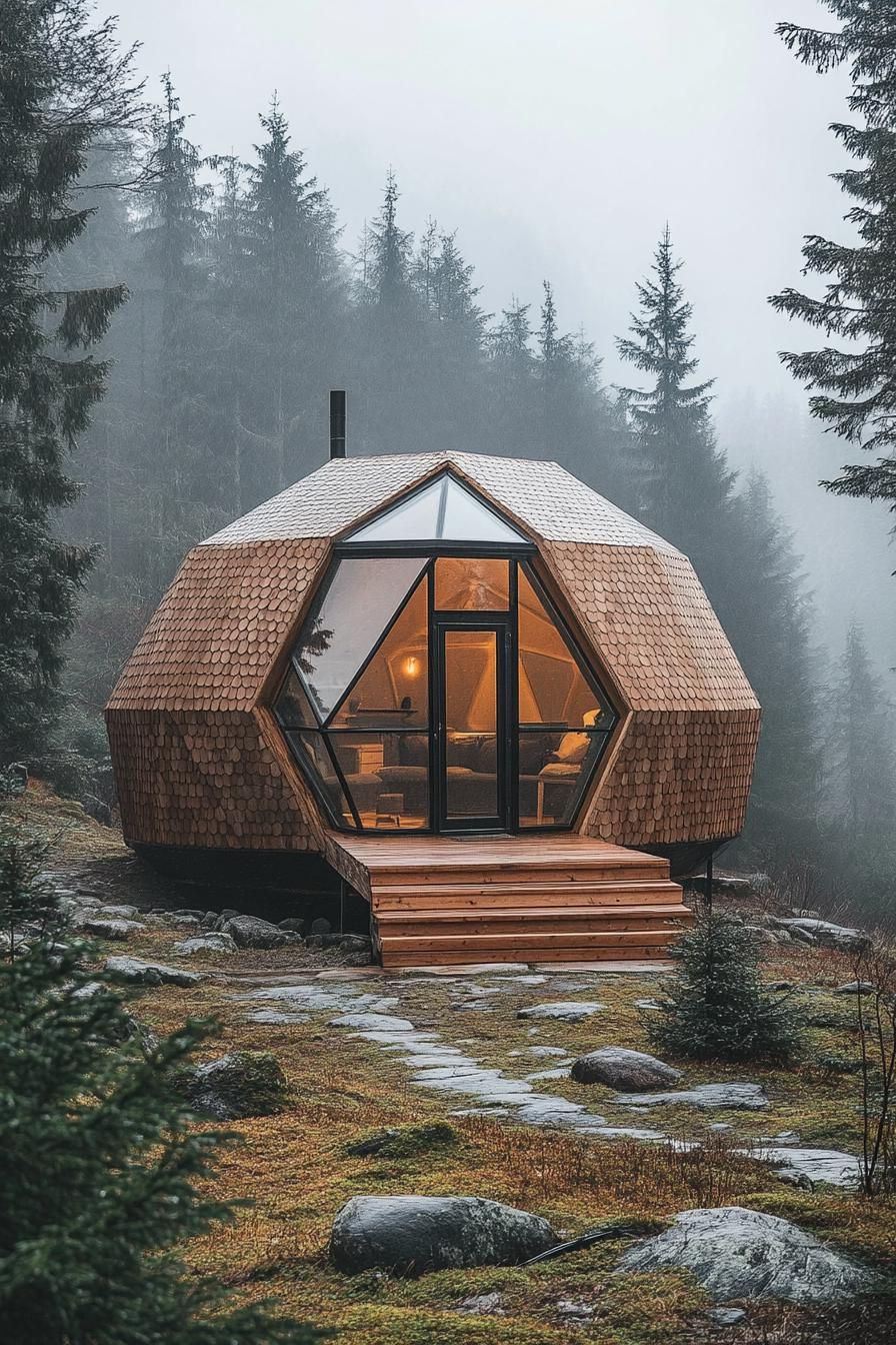1) Living It Up In A Geometric Woodland Dome