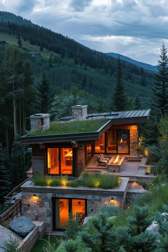 Cabins Covered in Green Roofing