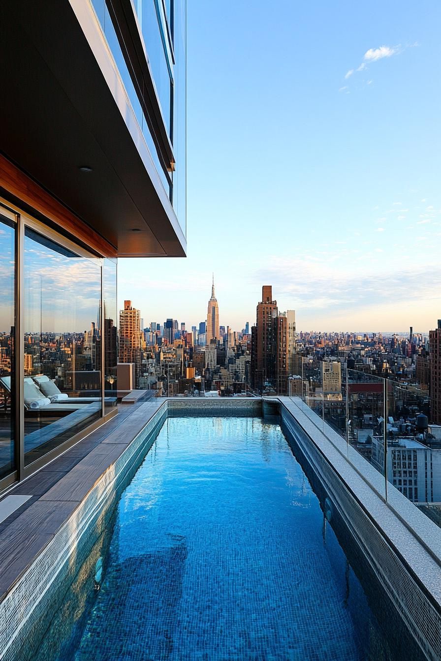 12) Rooftop Pool Framed by Glass Walls