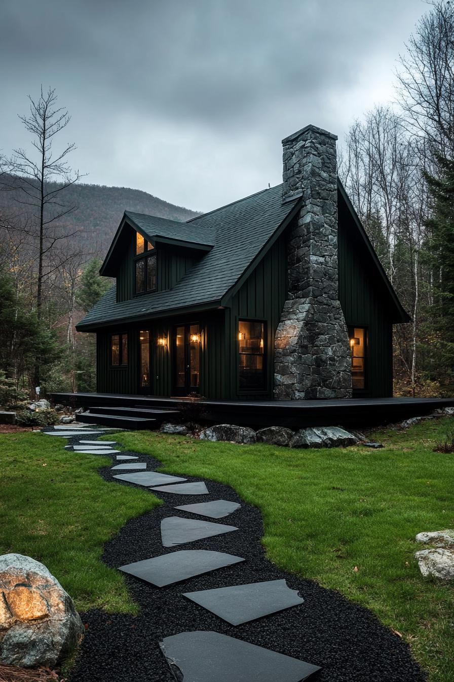 Dark Green Walls Over Natural Stone Base