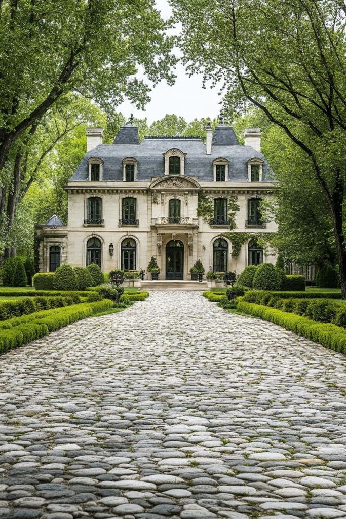 Grand Stone Mansion Amid the Trees