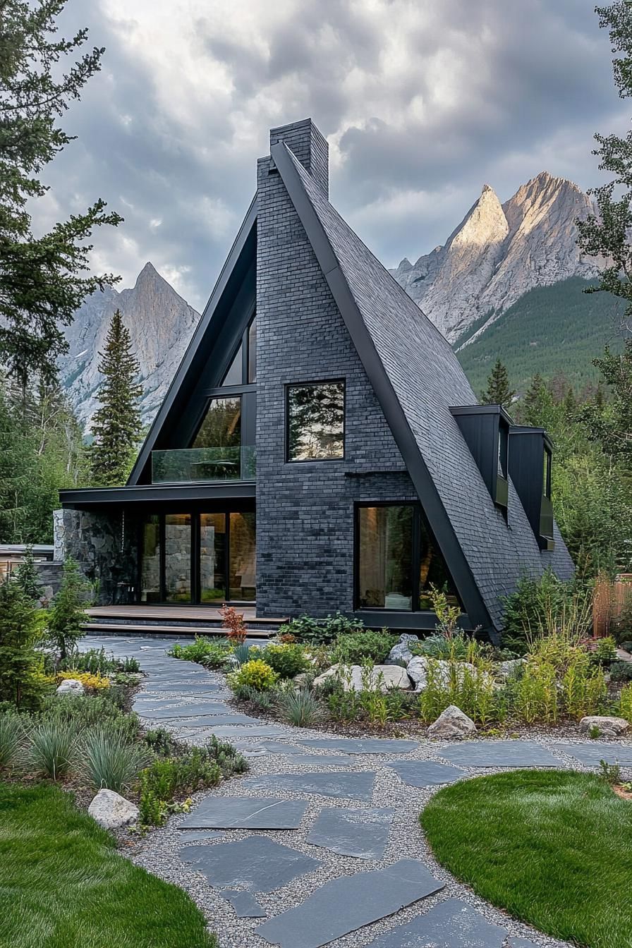 Deep Gray Brick With Dark Wood Accents