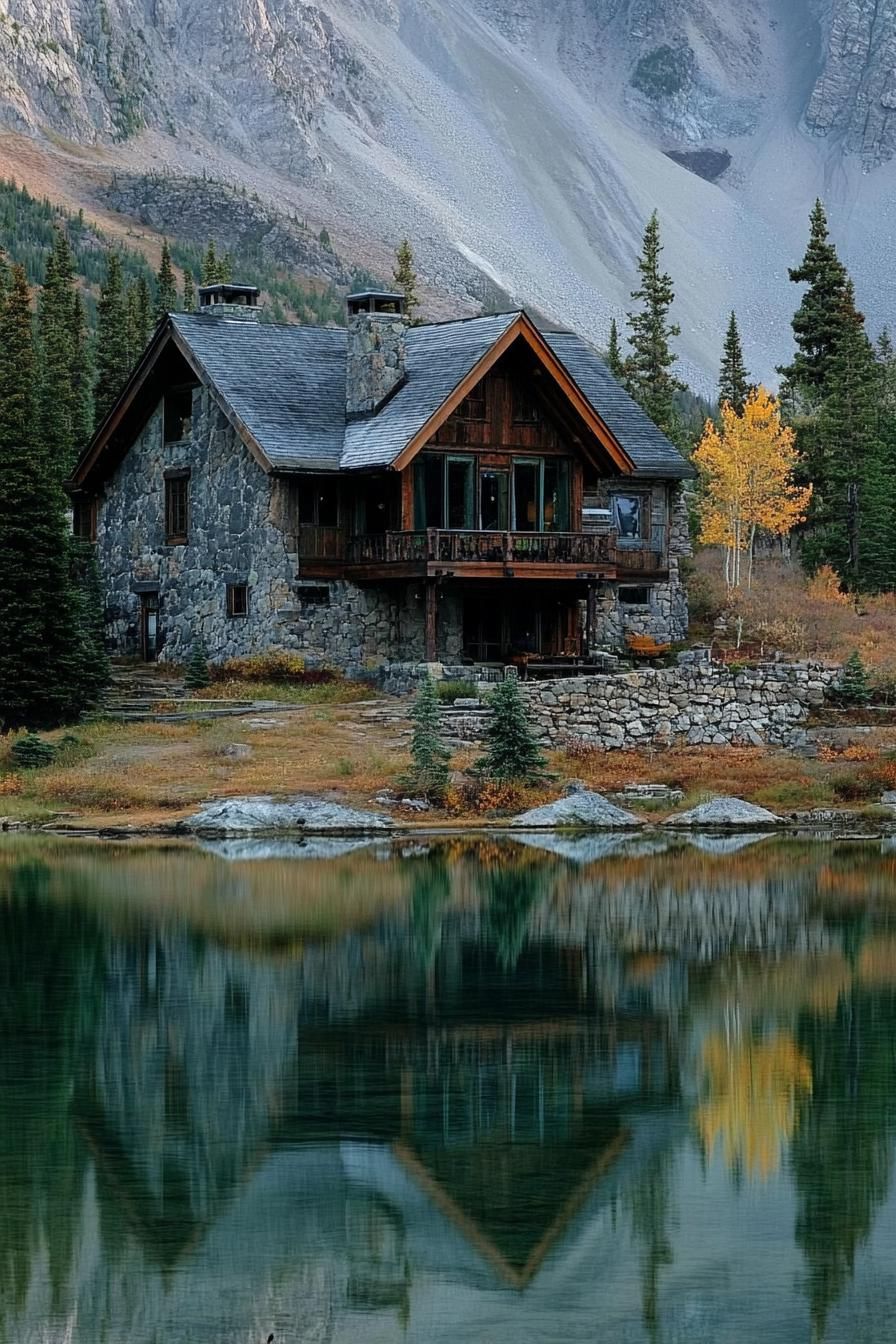 A Stone Retreat Beside a Mirror-Still Lake