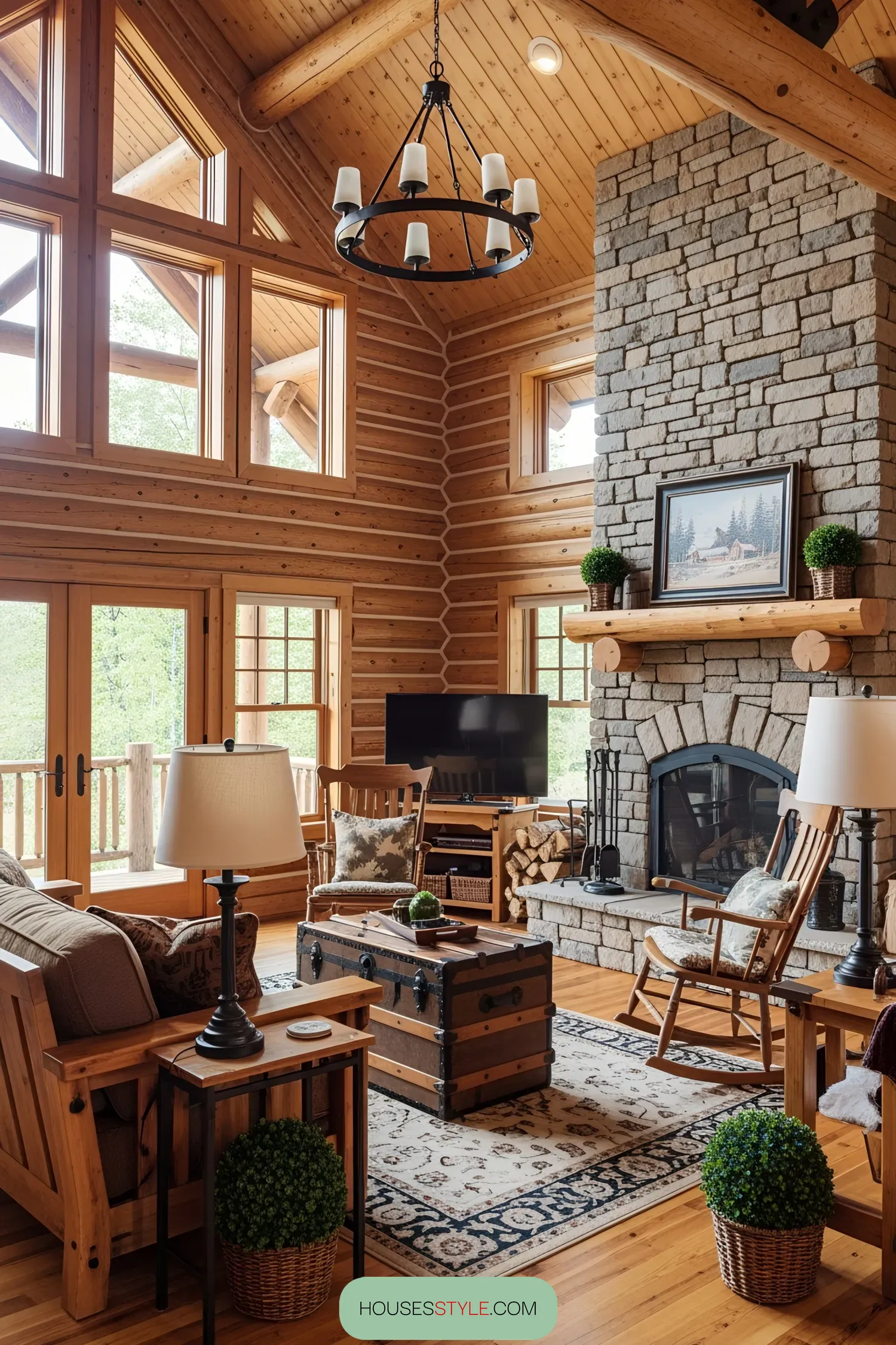 A Rustic Refuge Lit by Chandelier Glow