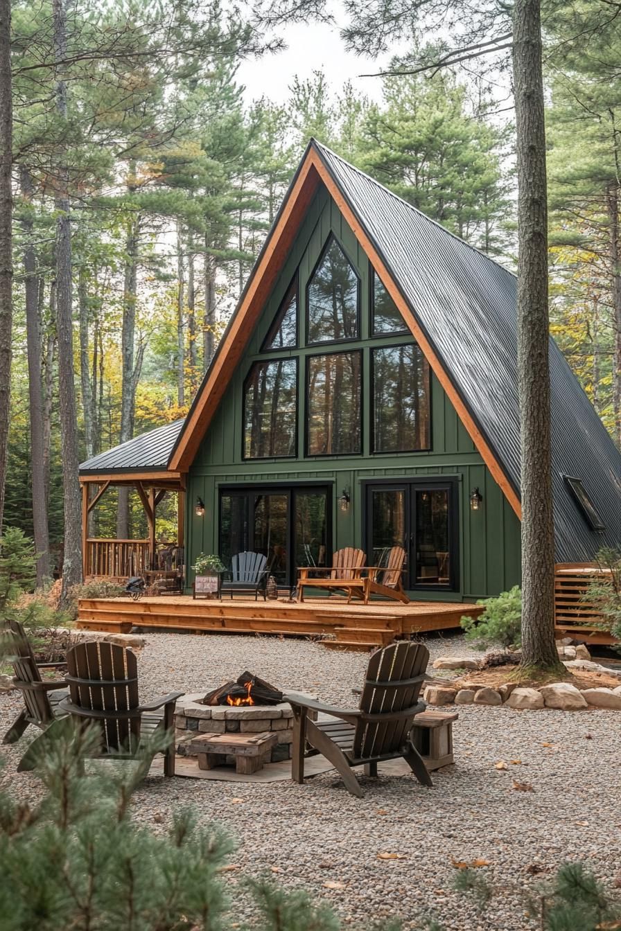 Large Cabin with Green Siding