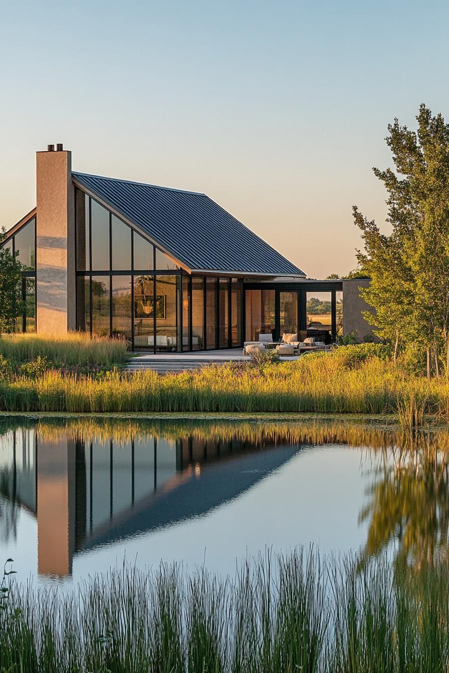 Glass Walls Facing a Private Pond