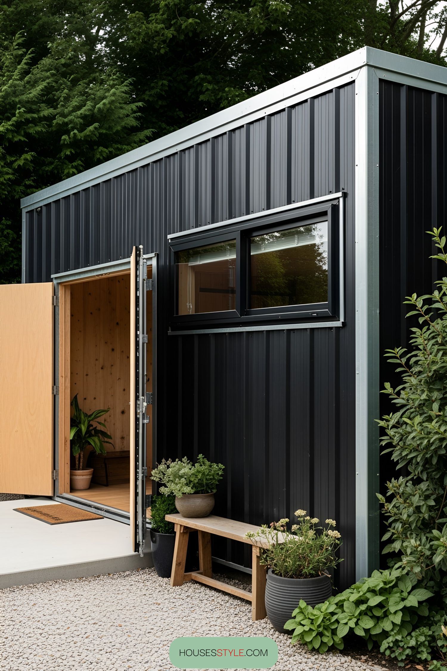 2. A Compact Metal Retreat Tucked in the Woods