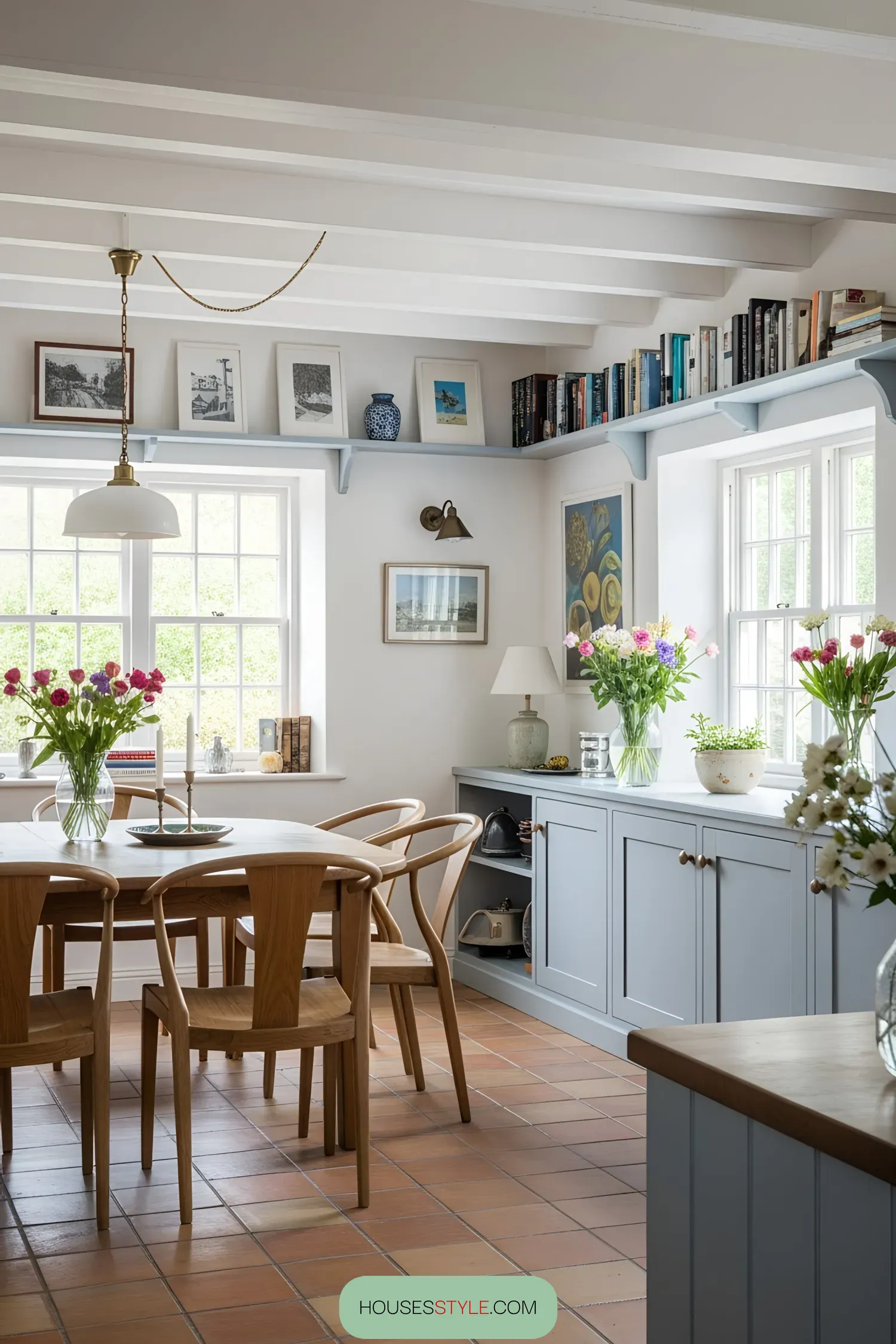 Books and Blooms in a Sunlit Room