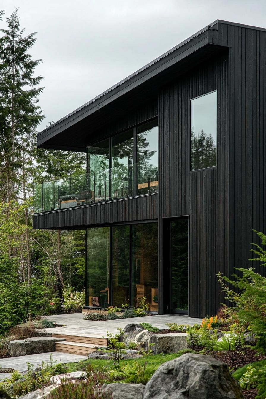 Charred Timber Cladding With Glass Details - photo 3