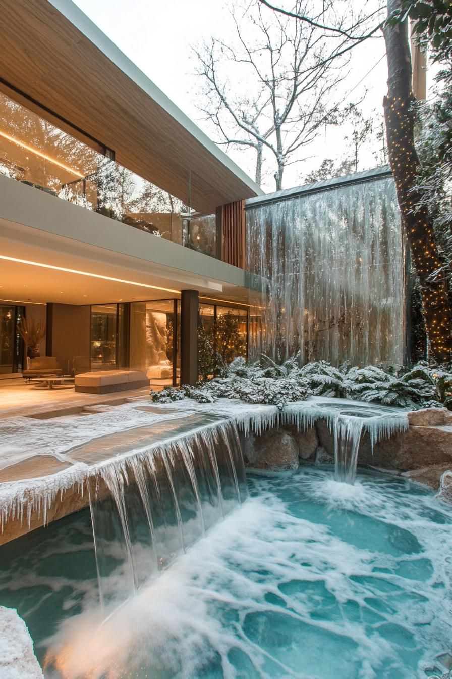 Waterfall-Filled Frosted Villa Design